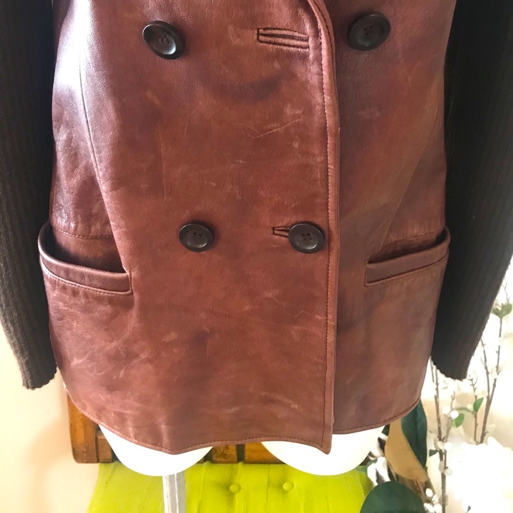 Brown Leather and Knit Blazer